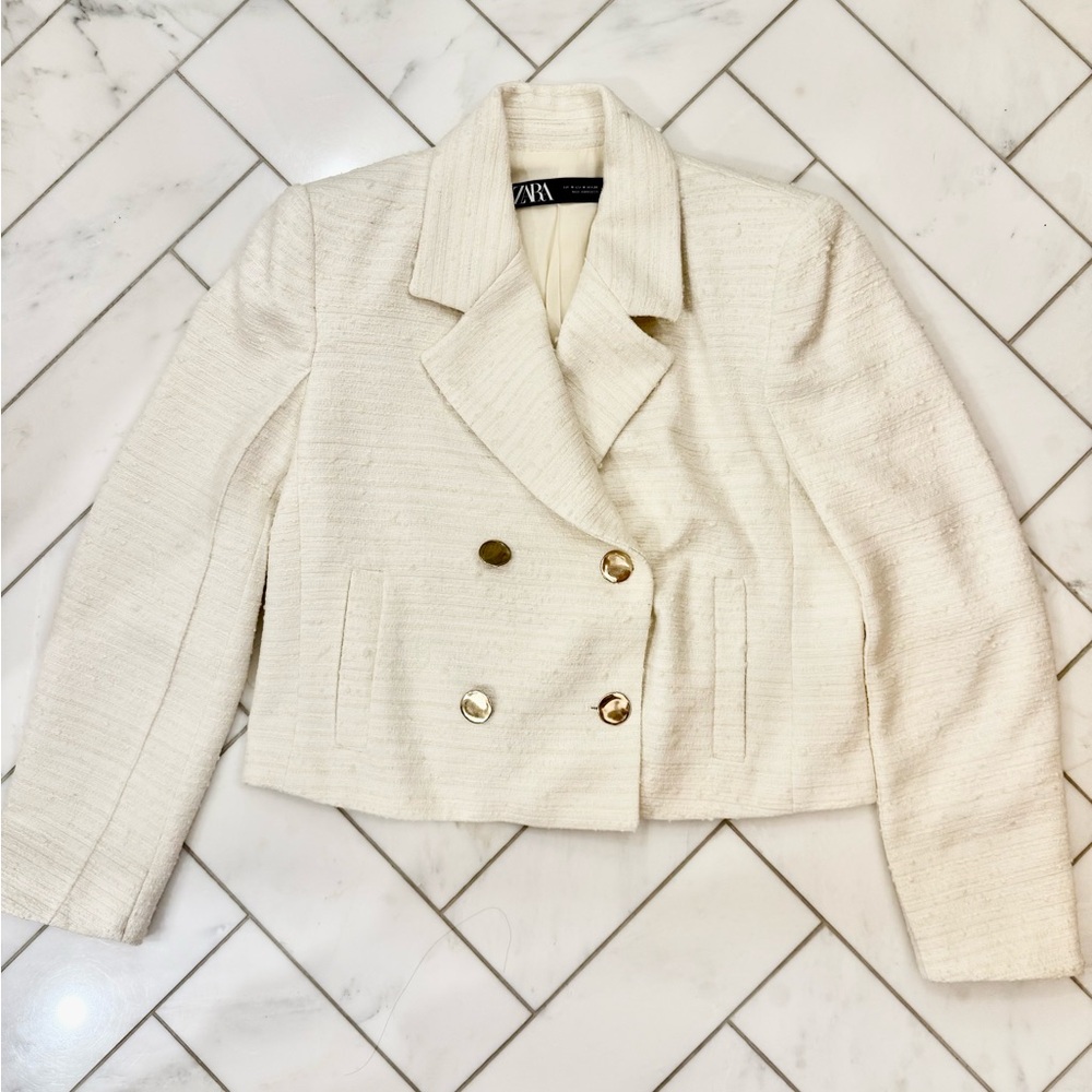 Zara Cream Double-Breasted Blazer